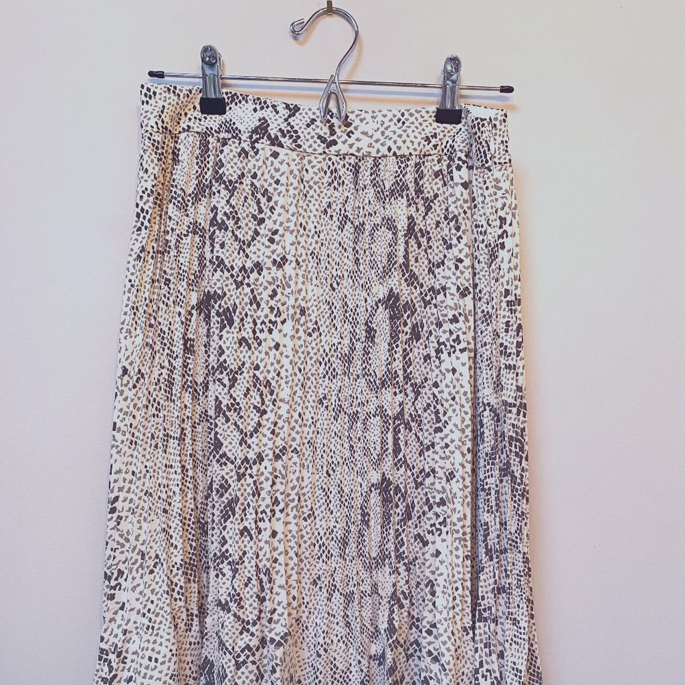 J-Crew Pleated Midi Skirt - Grey/Cream Snakeskin Print